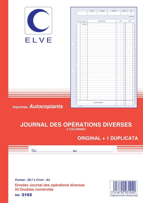 SOLDES Journal des opérations diverses  Carnet autocopiant A4 (ELVE